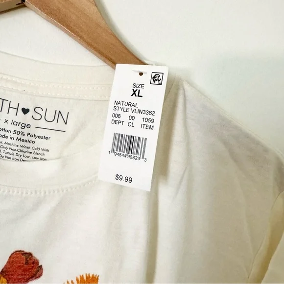 NWT Fifth Sun Floral Graphic Tee Cream Short Sleeve T-Shirt XL - Picture 7 of 8